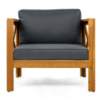 Outdoor Acacia Wood Club Wooden Armchair with Cushions (Set of 4)