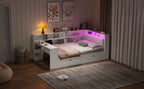 Wood Full Size Platform Bed with Storage Shelves and Charging Station