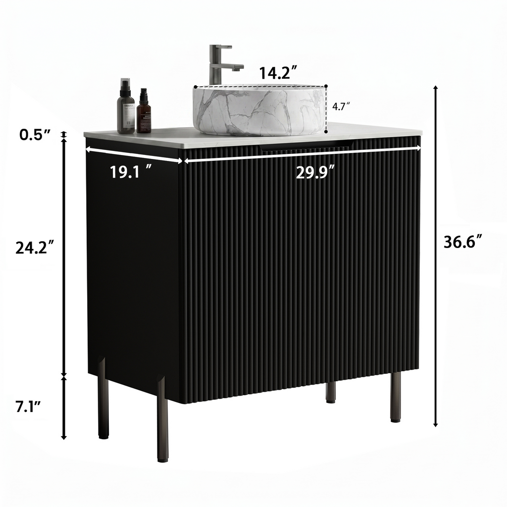 Torino 30-Inch Bathroom Vanity with Carrara Sink, Black and White