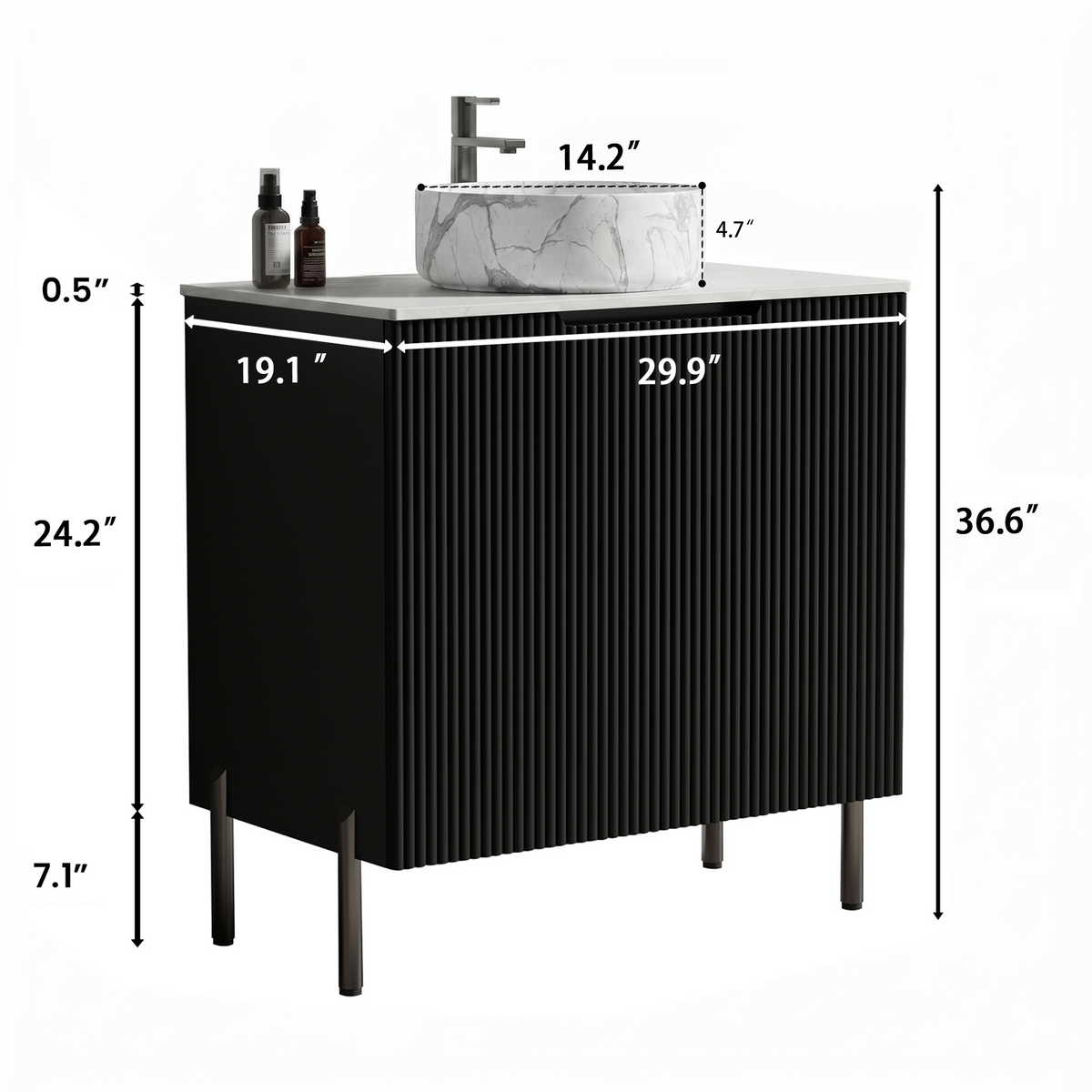 Torino 30-Inch Bathroom Vanity with Carrara Sink, Black and White