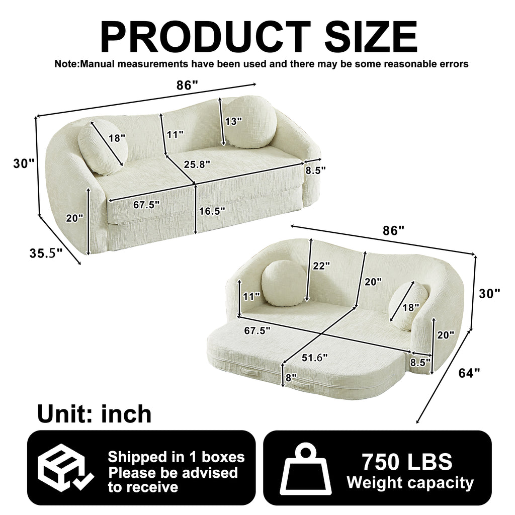 86-Inch Curved Convertible Sofa Recliner