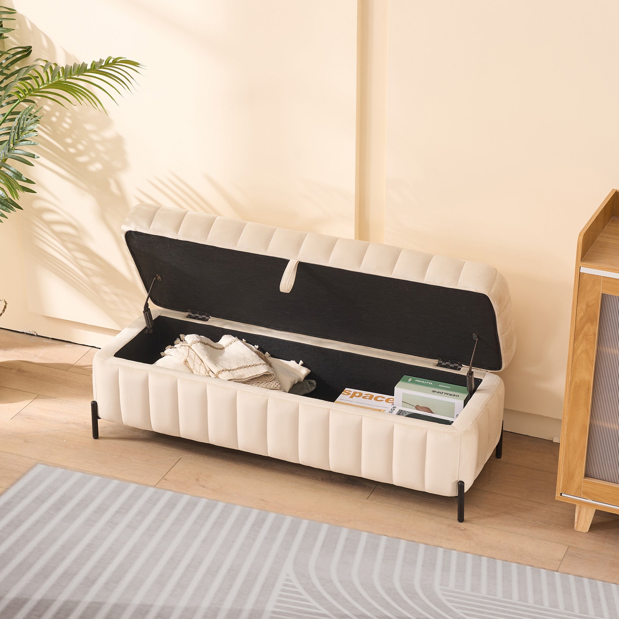 Upholstered Velvet Storage Bench Ottoman