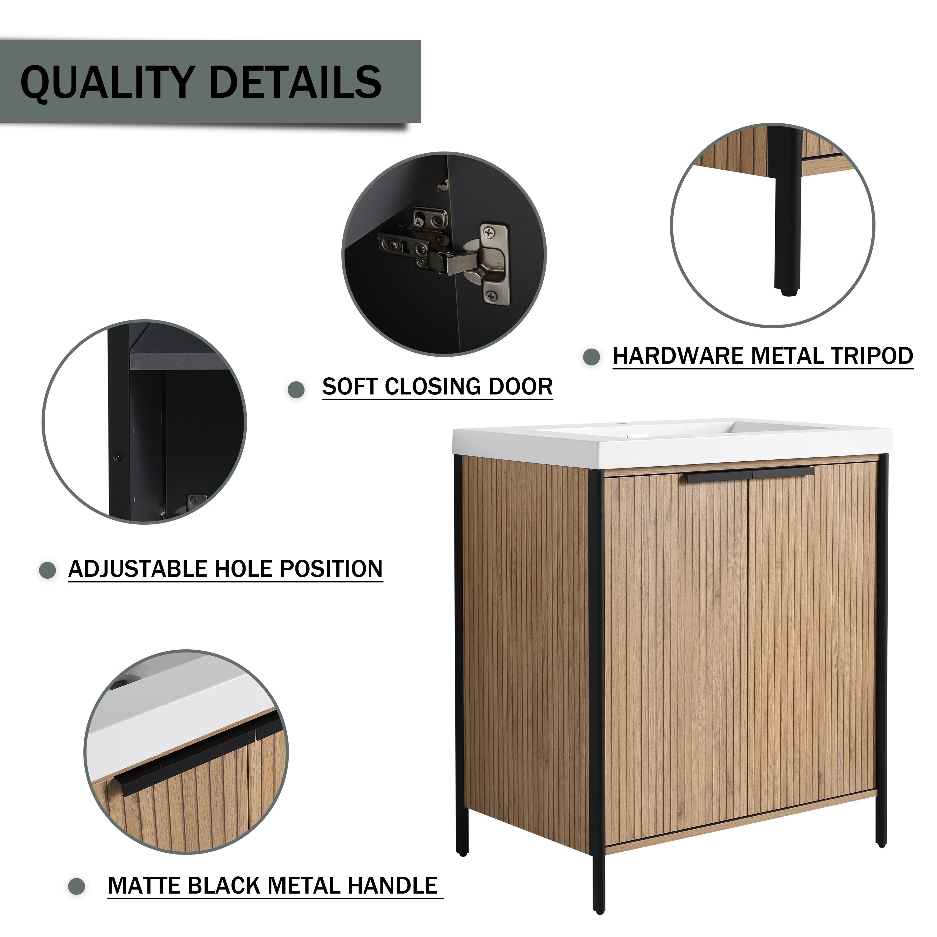 30" Freestanding Bathroom Vanity with Resin Sink & 2 Soft-Close Cabinet Doors