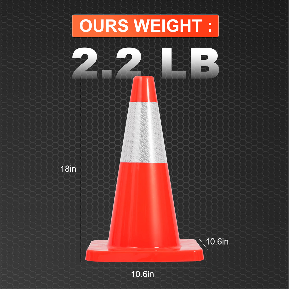 18-Inch Traffic Safety Cones, 2-Pack