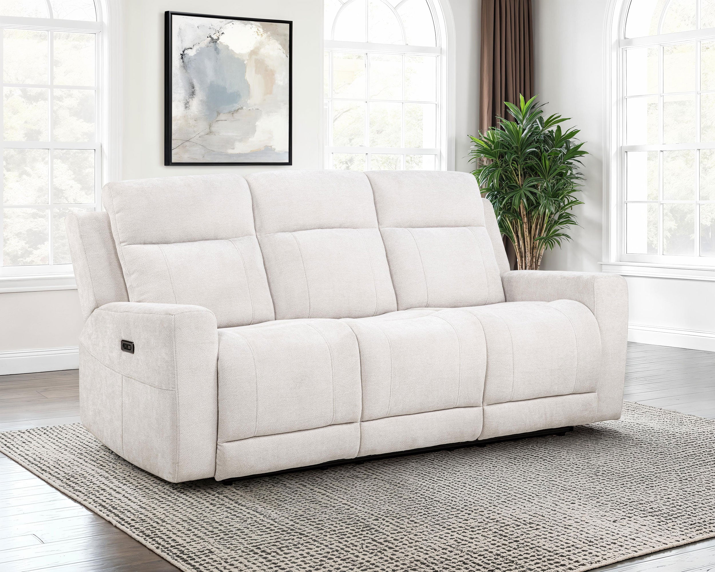 Kennett Chenille Upholstered Power Reclining Sofa Ivory-