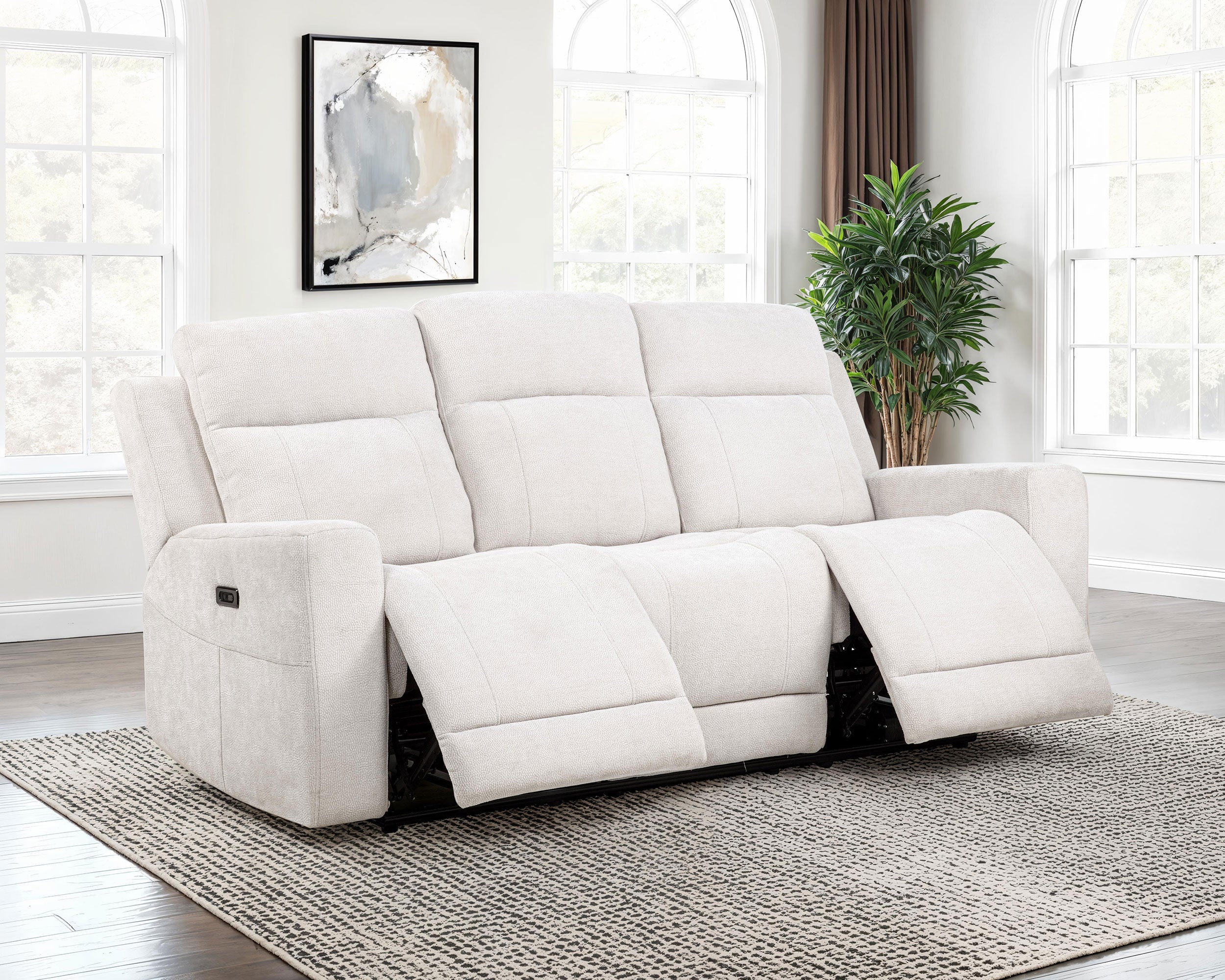 Kennett Chenille Upholstered Power Reclining Sofa Ivory-