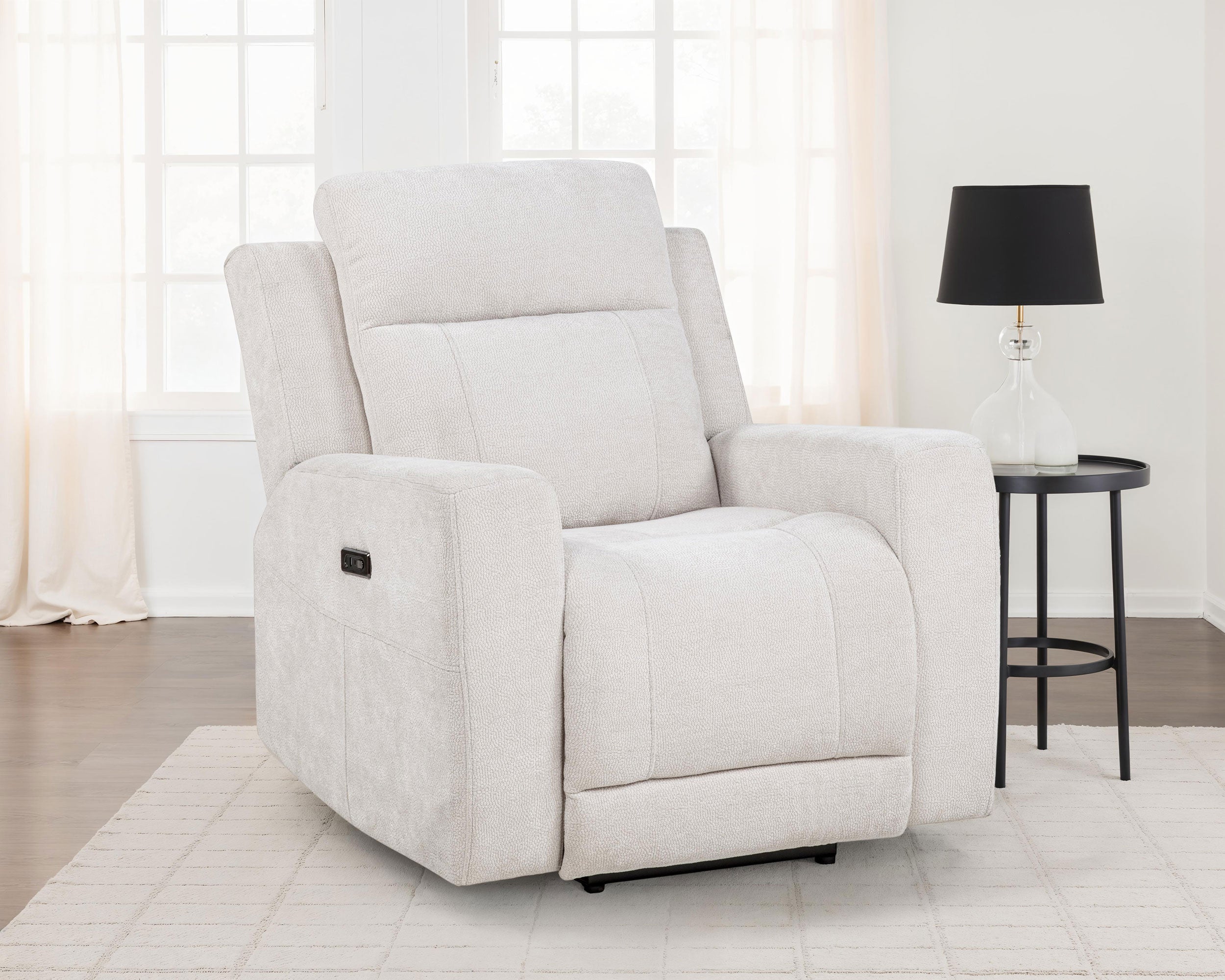 Kennett Chenille Upholstered Power Recliner Chair Ivory-