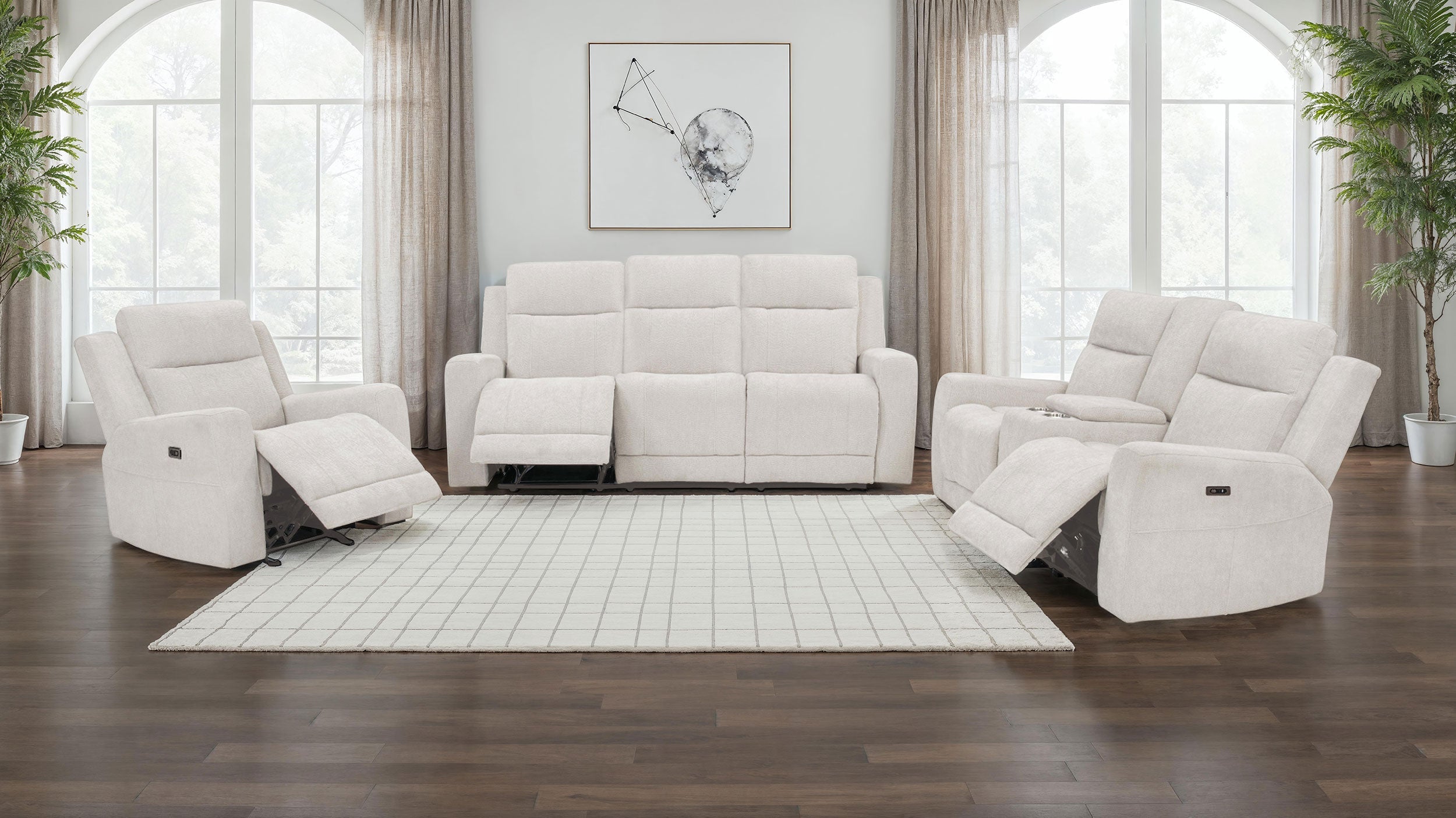 Kennett Chenille Upholstered Power Recliner Chair Ivory-