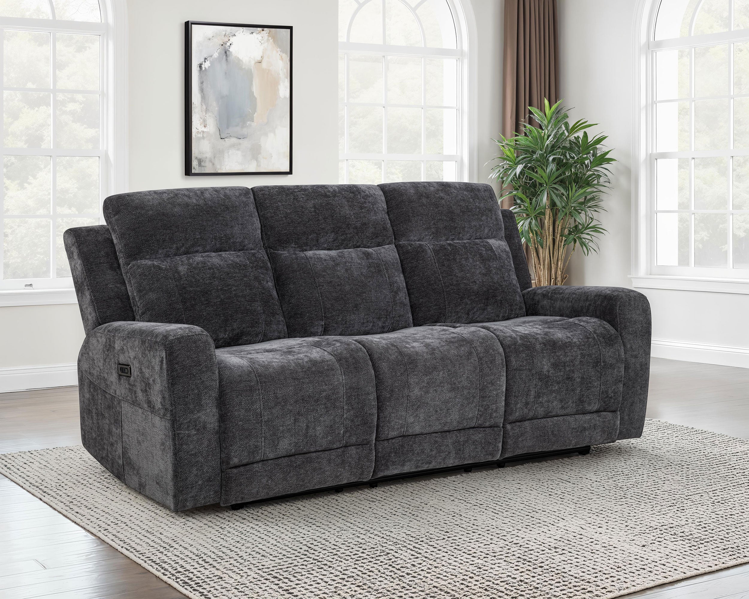 Kennett Chenille Upholstered Power Reclining Sofa Dark Grey-