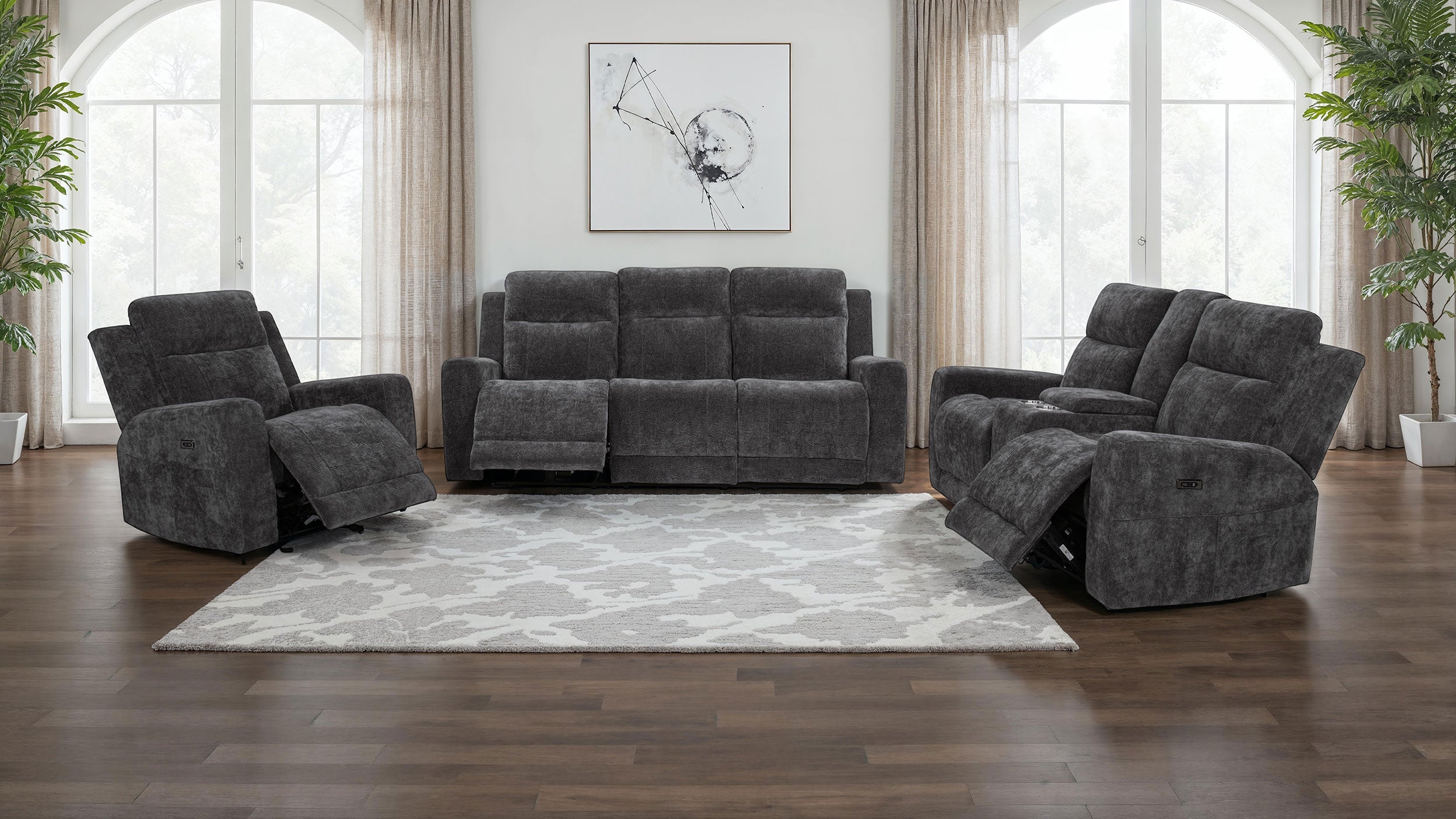 Kennett Chenille Upholstered Power Reclining Sofa Dark Grey-
