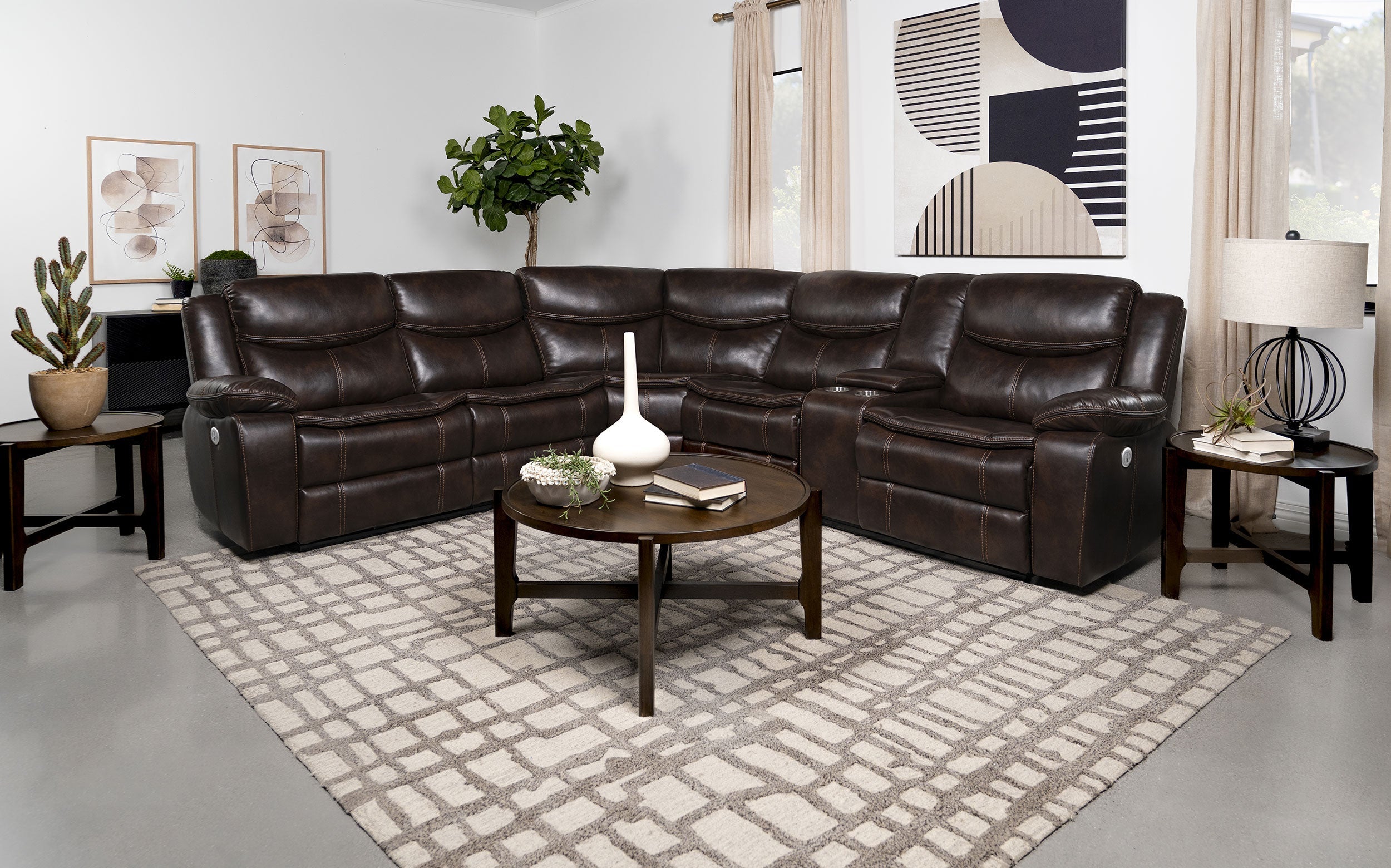Sycamore Upholstered Power Reclining Sectional Sofa Brown-