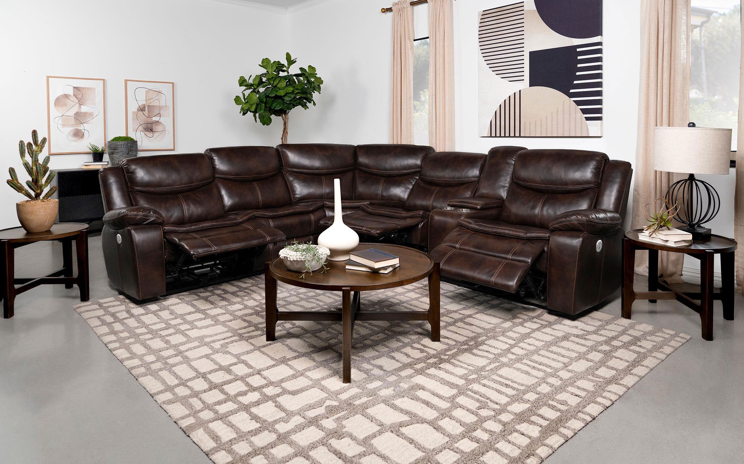 Sycamore Upholstered Power Reclining Sectional Sofa Brown-