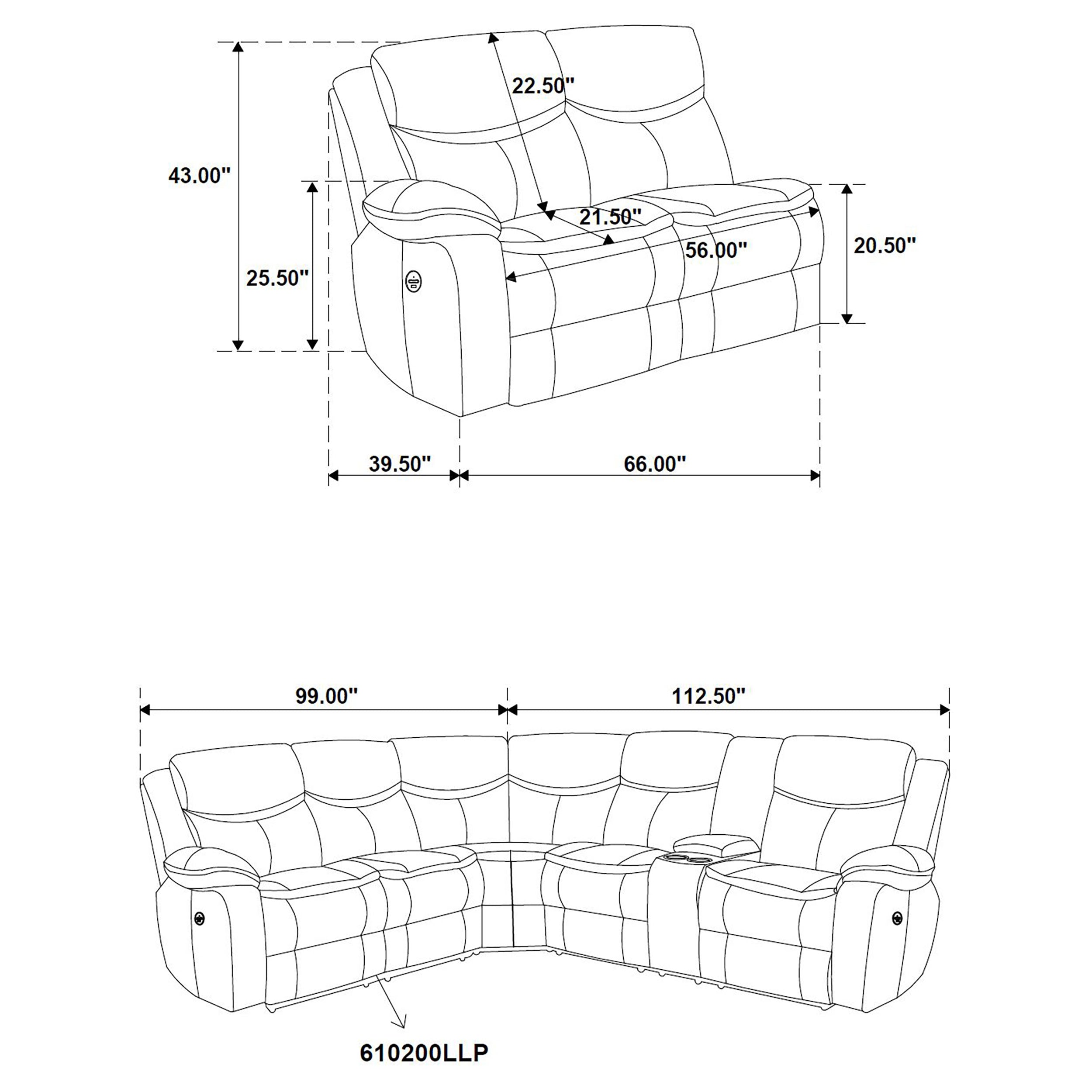 Sycamore Upholstered Power Reclining Sectional Sofa Grey-