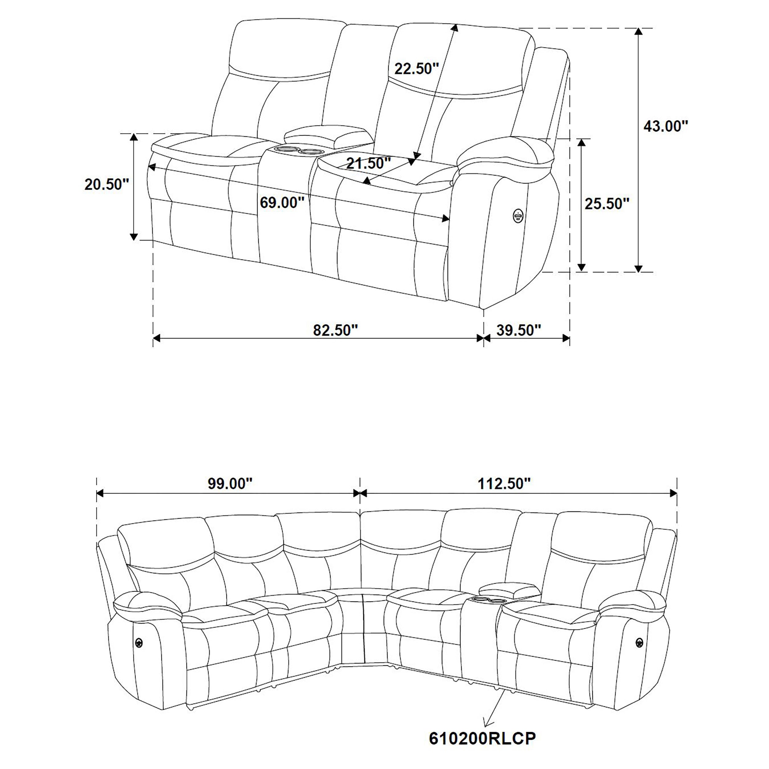 Sycamore Upholstered Power Reclining Sectional Sofa Grey-