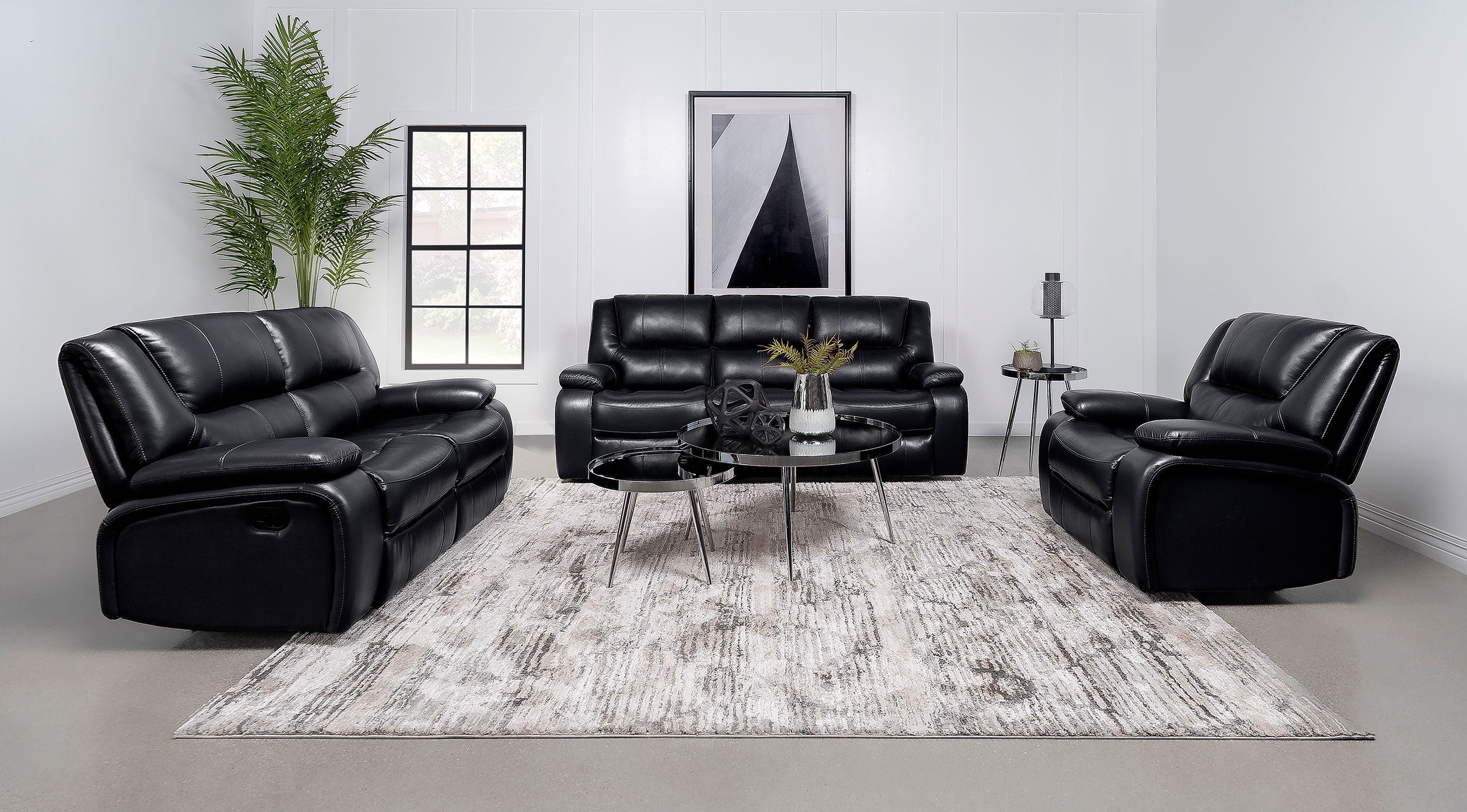 Camila Upholstered Motion Reclining Sofa Black-