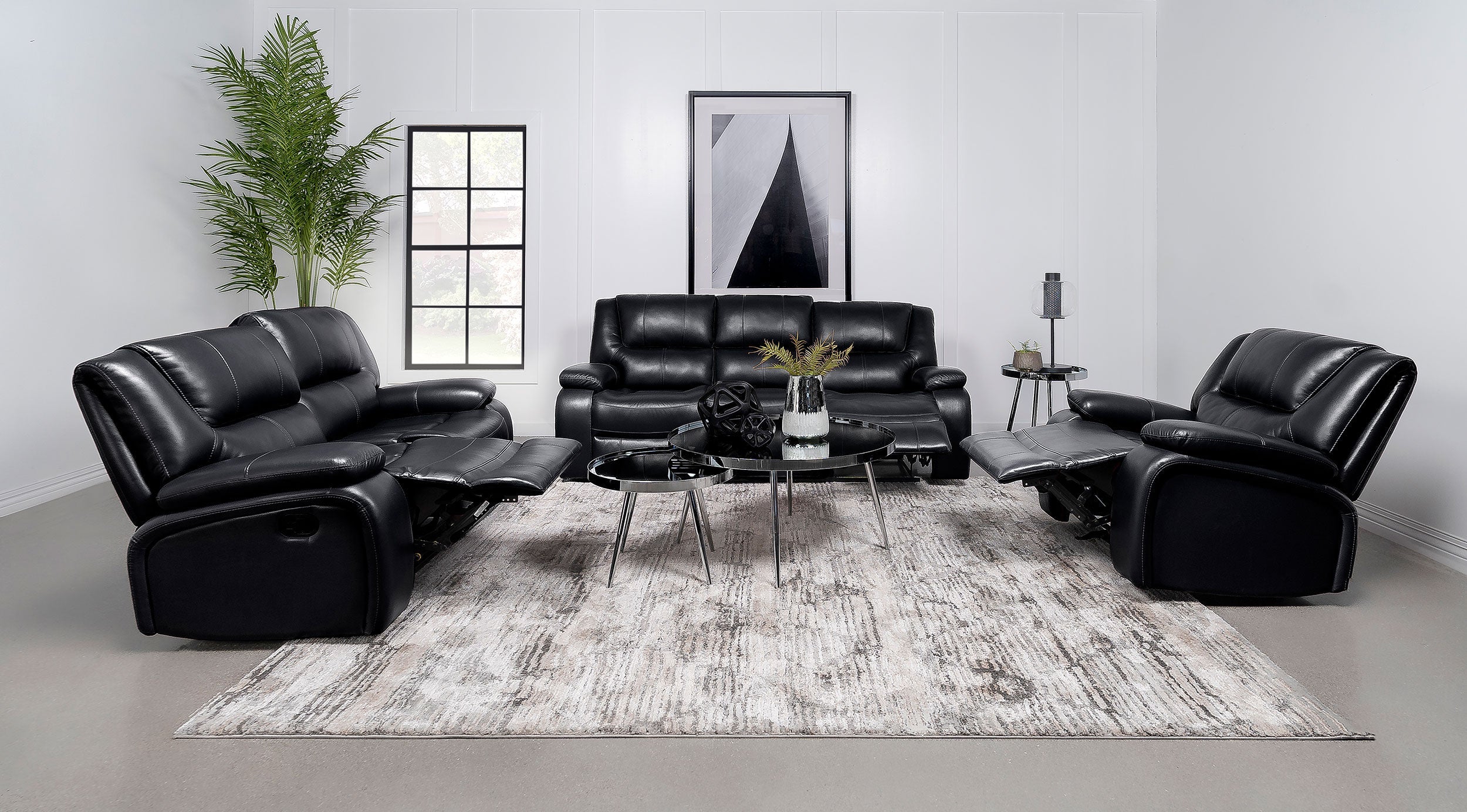 Camila Upholstered Motion Reclining Sofa Black-