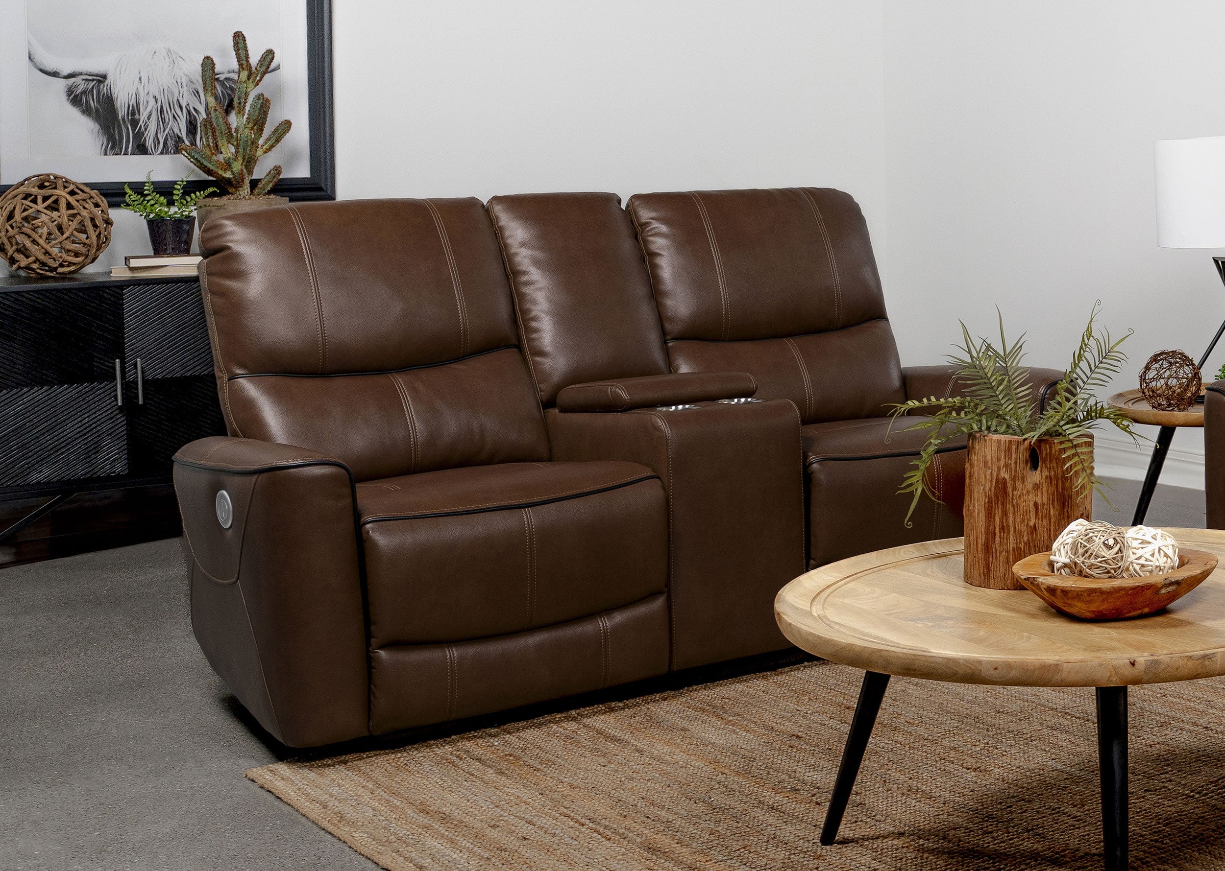 Greenfield Upholstered Power Reclining Loveseat Saddle Brown-