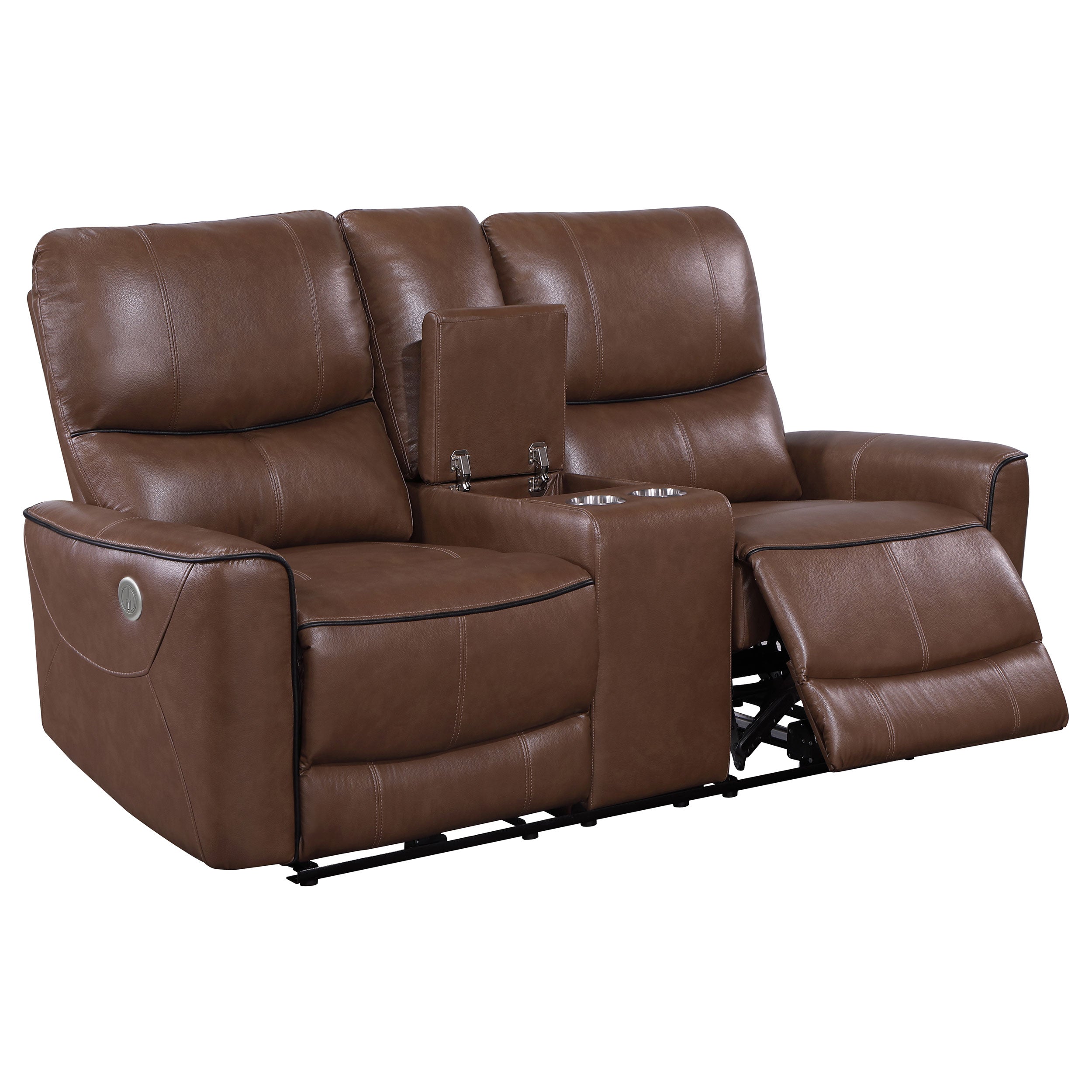 Greenfield Upholstered Power Reclining Loveseat Saddle Brown-