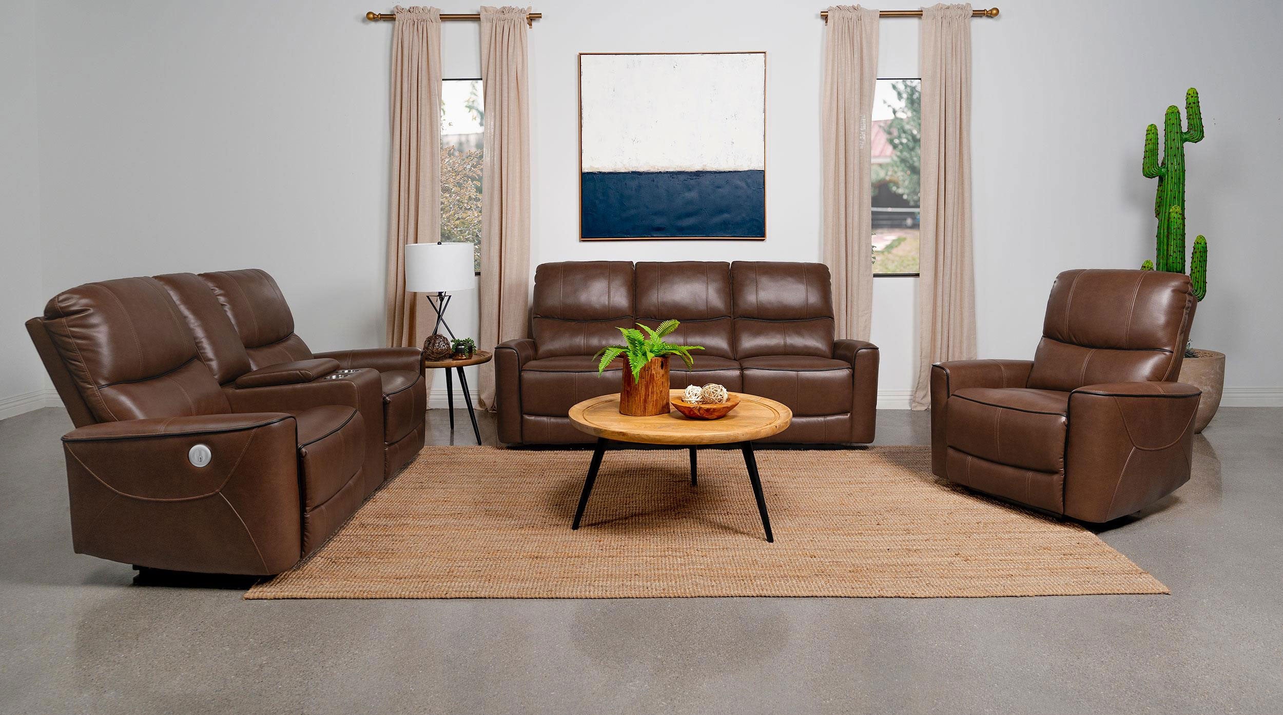 Greenfield Upholstered Power Reclining Loveseat Saddle Brown-