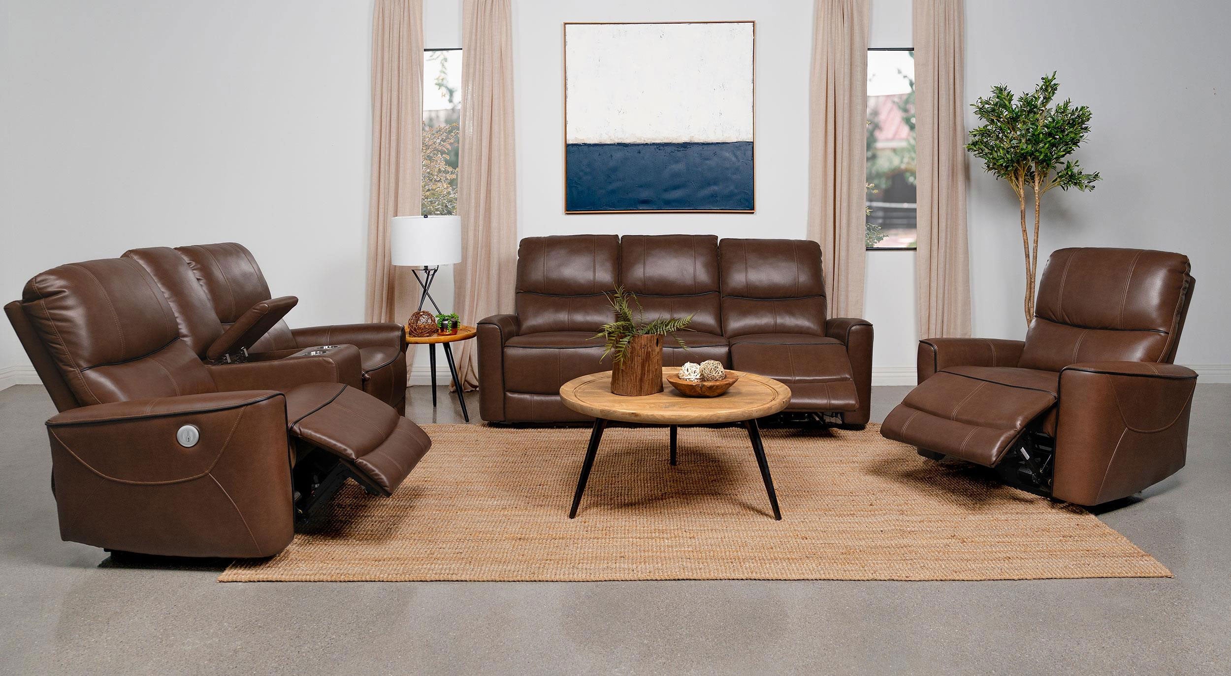 Greenfield Upholstered Power Reclining Loveseat Saddle Brown-