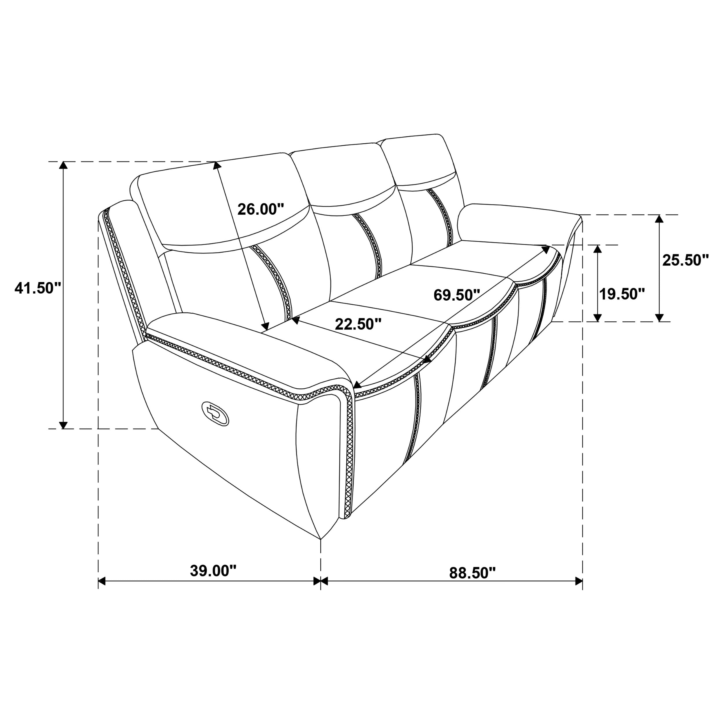 Sloane Upholstered Padded Arm Reclining Sofa Blue-