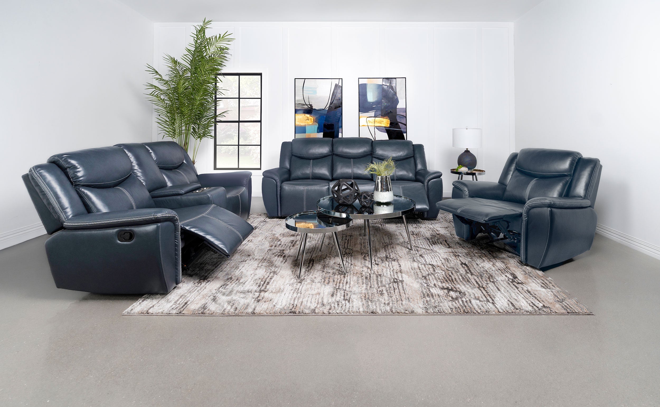Sloane Upholstered Padded Arm Reclining Sofa Blue-