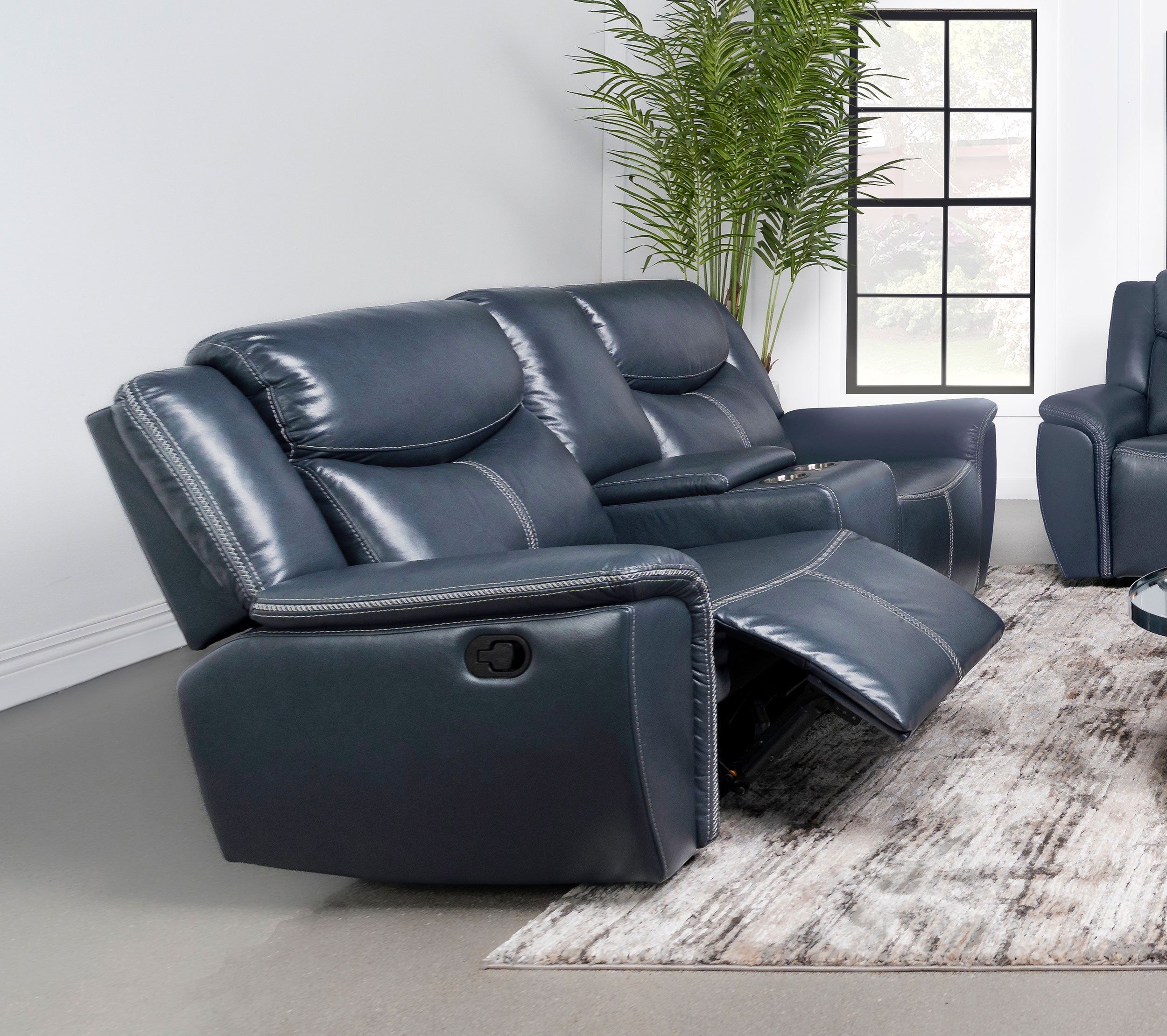 Sloane Upholstered Padded Arm Reclining Loveseat Blue-
