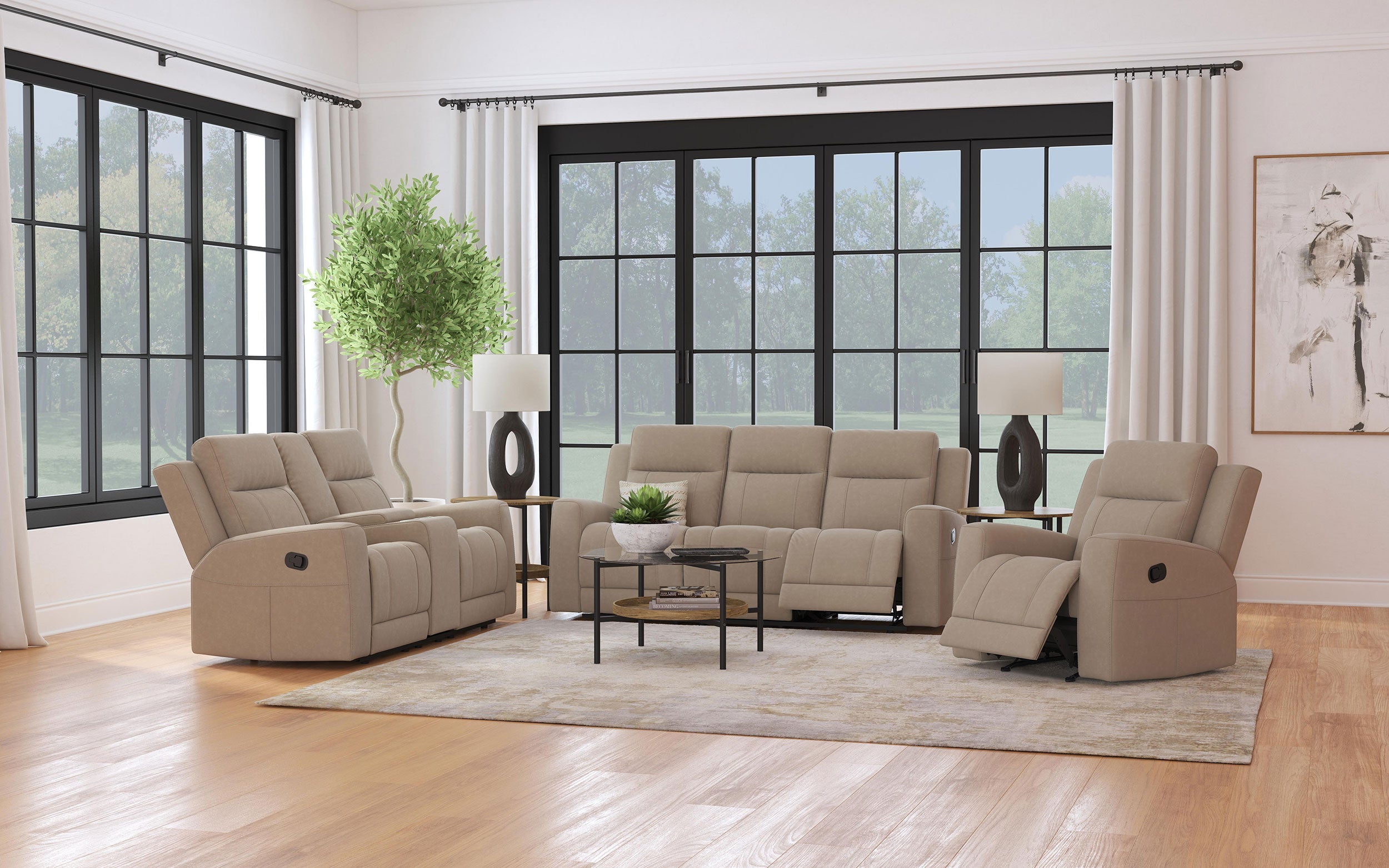 Brentwood Upholstered Motion Reclining Sofa Taupe-