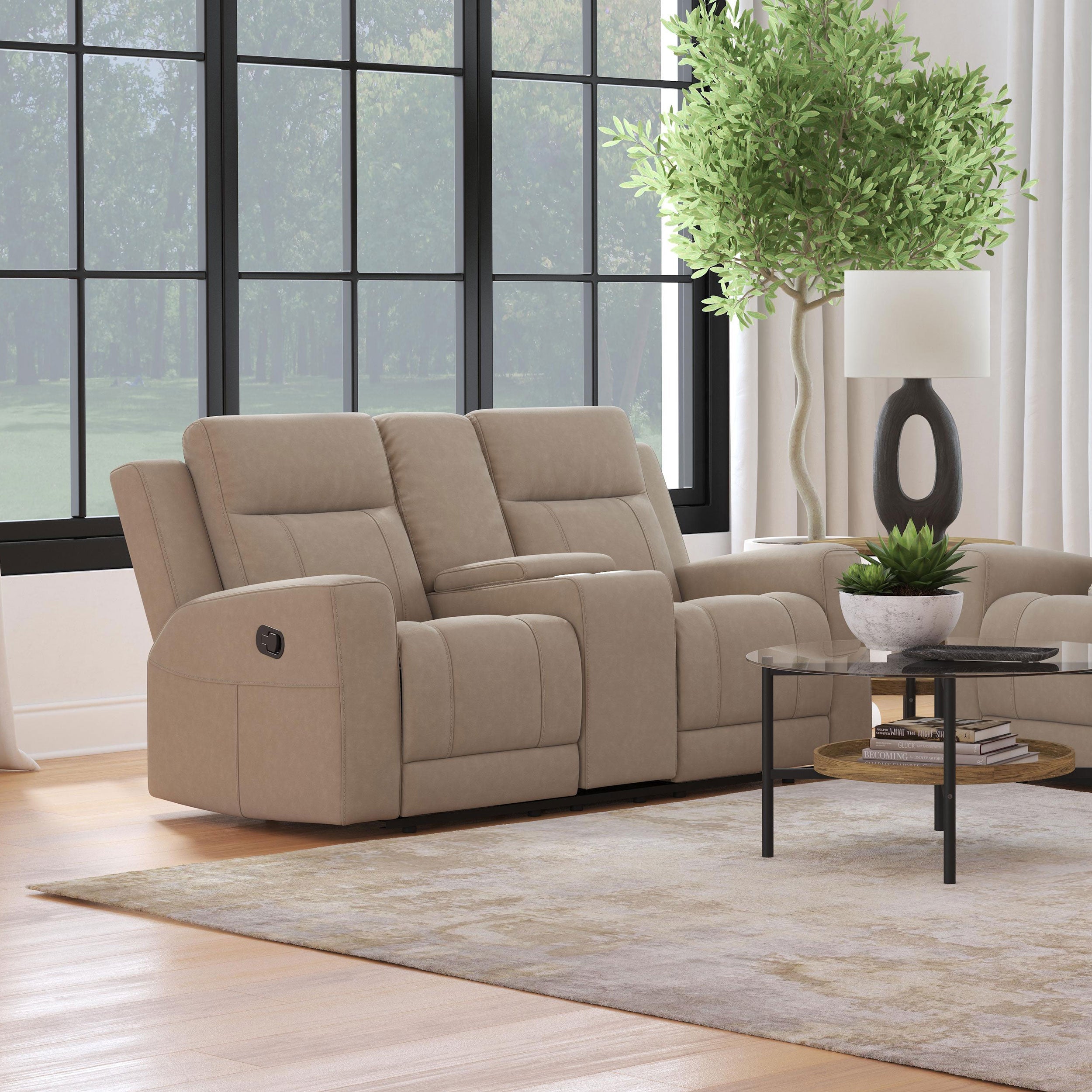 Brentwood Upholstered Motion Reclining Loveseat Taupe-