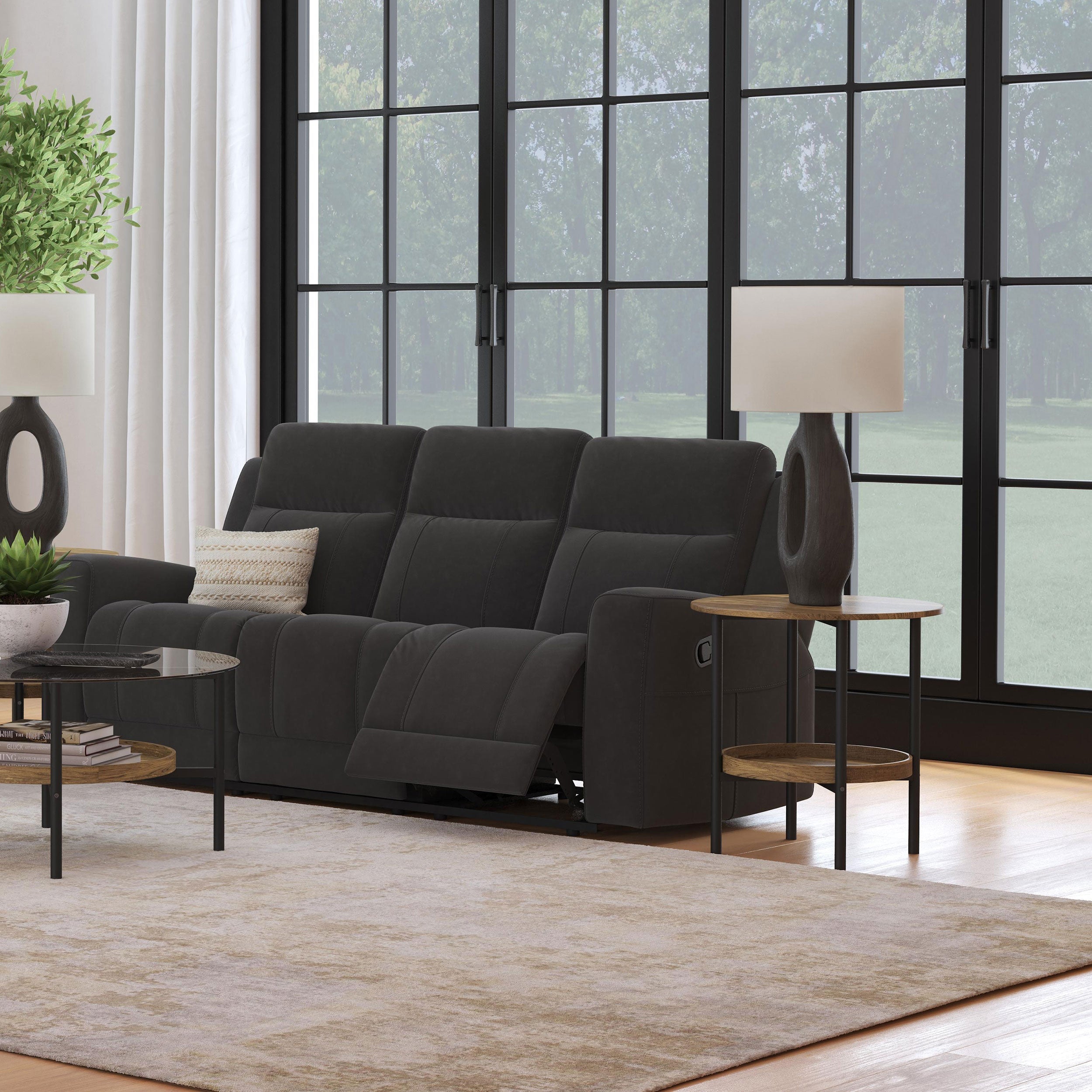 Brentwood Upholstered Motion Reclining Sofa Dark Charcoal-