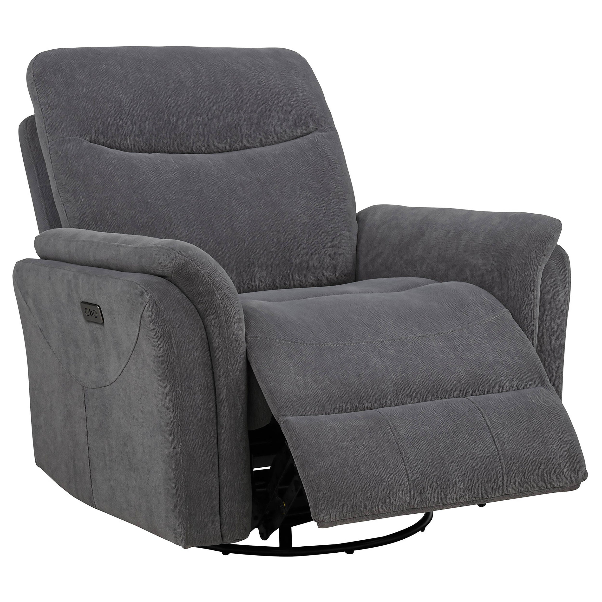 Adler Upholstered Power Swivel Glider Recliner Charcoal Grey-