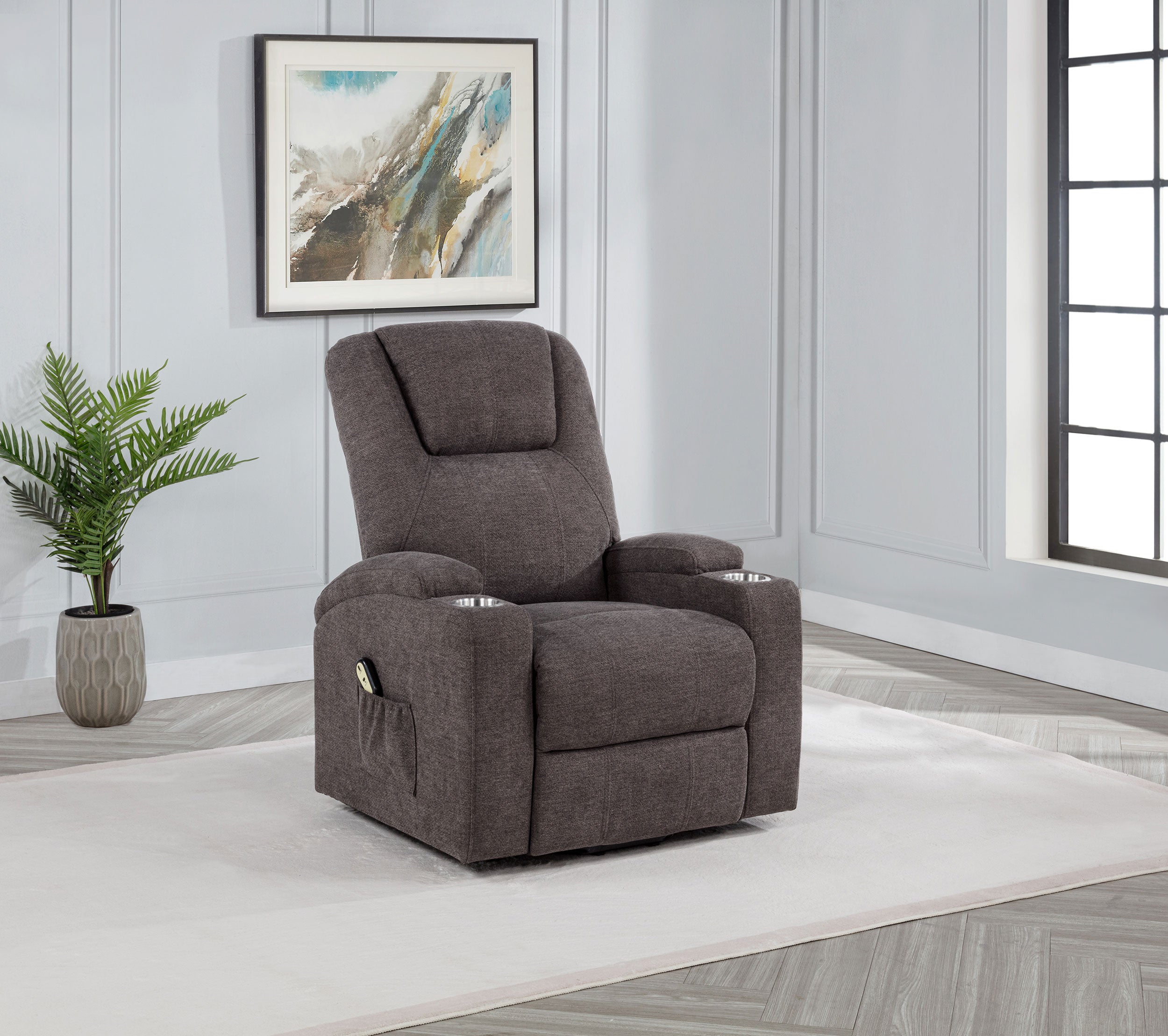 Louie Chenille Upholstered Power Lift Massage Chair Brown-