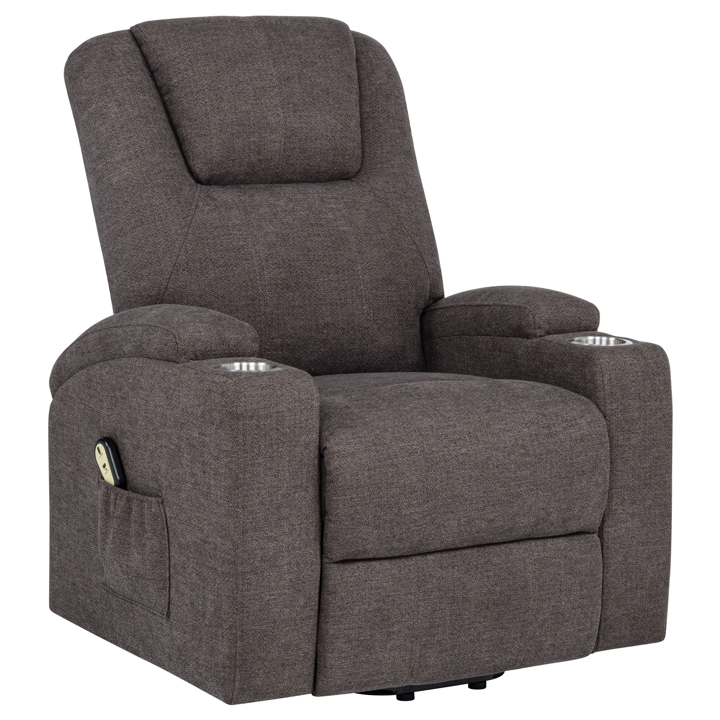 Louie Chenille Upholstered Power Lift Massage Chair Brown-