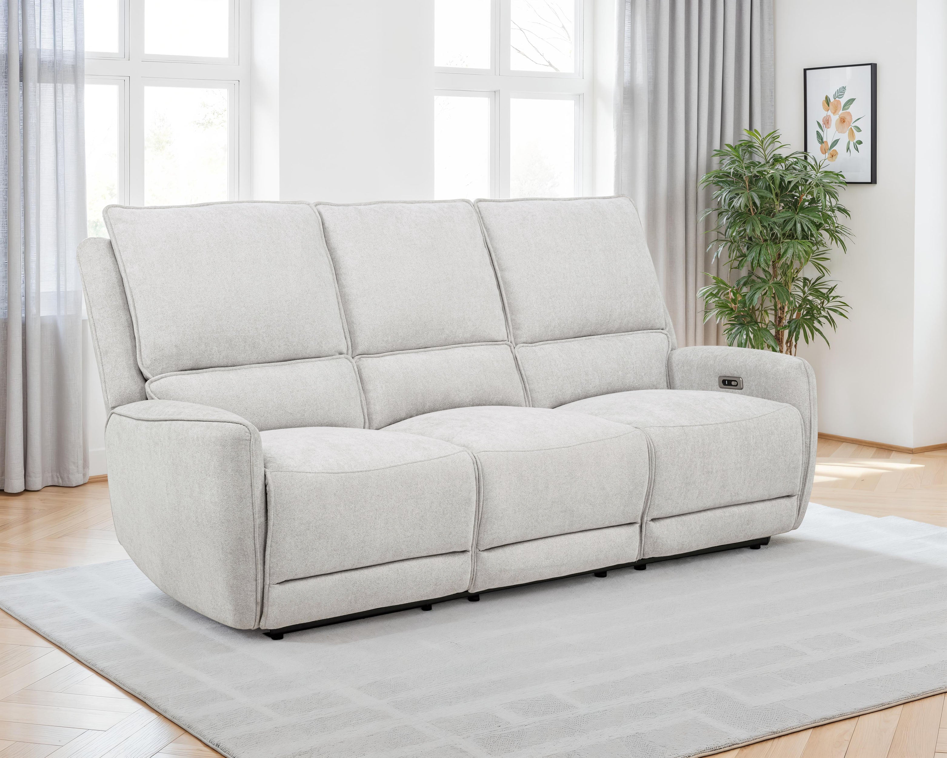 Sylmar Chenille Upholstered Power Reclining Sofa Dove Grey-
