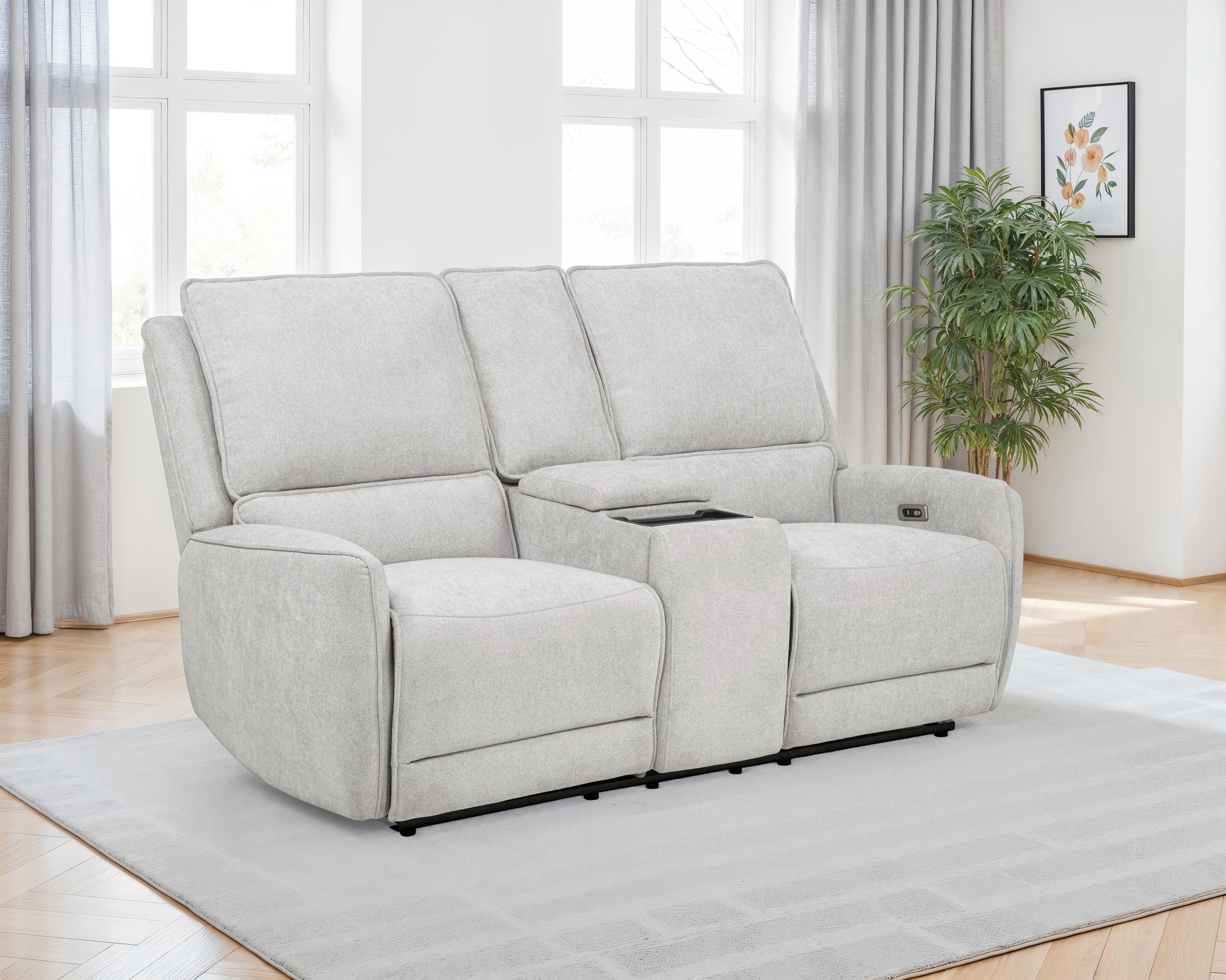 Sylmar Chenille Upholstered Power Reclining Loveseat Dove Grey-