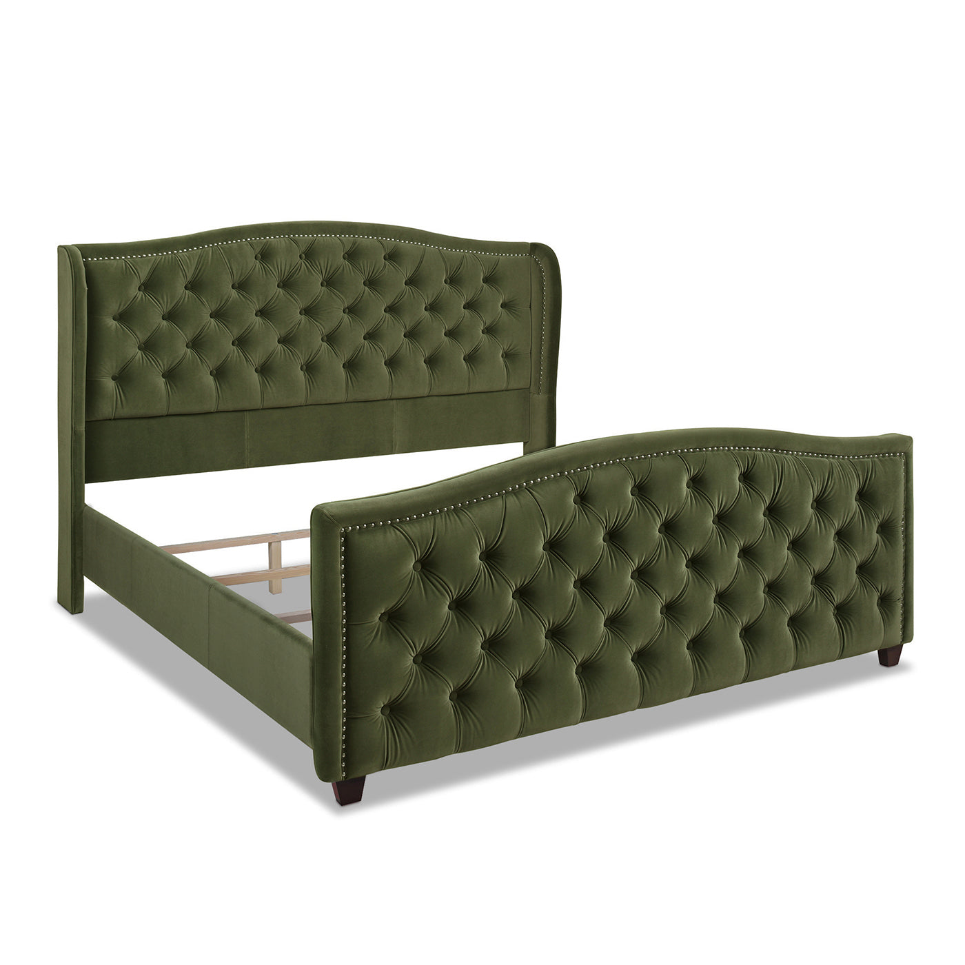 Marcella Upholstered Shelter Headboard Bed Set, King, Olive