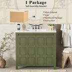 36" Bathroom Vanity Organizer with Ceramic Sink in Olive Green
