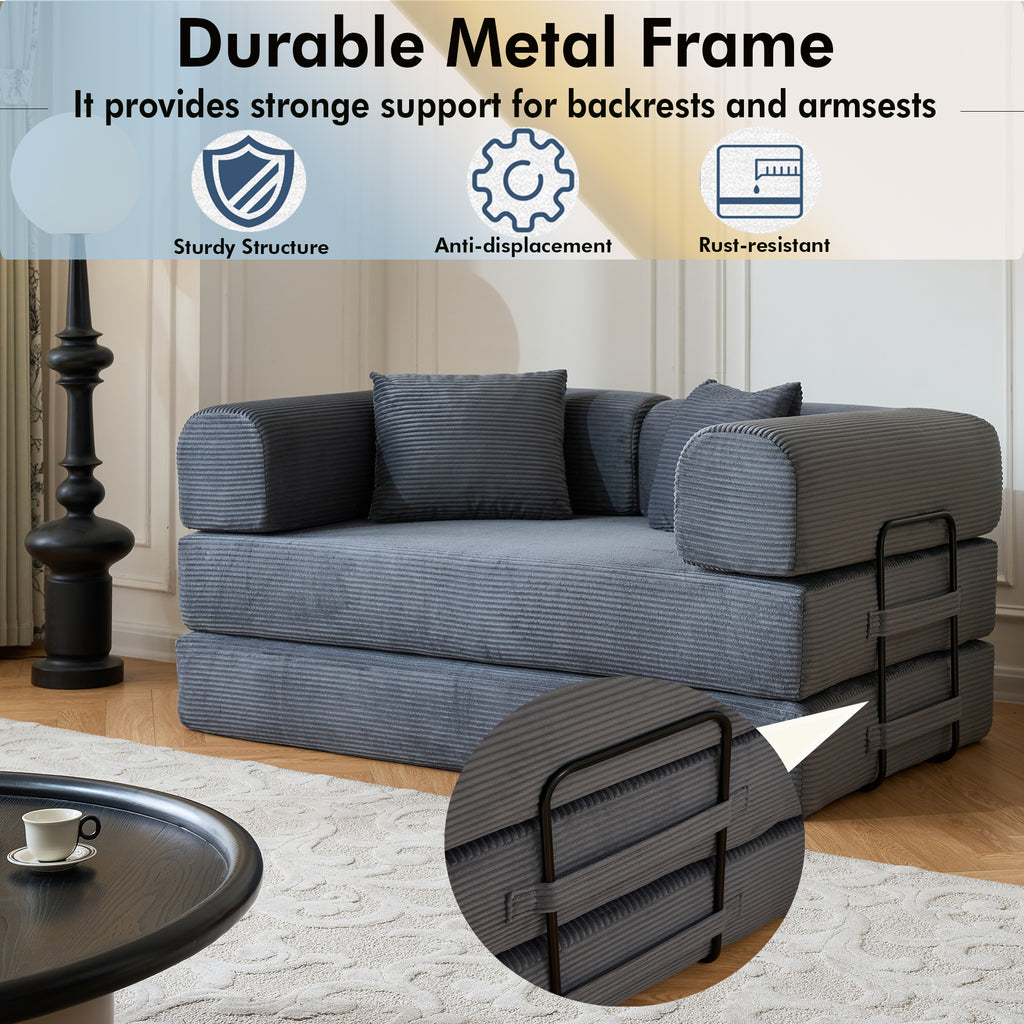 59" Convertible Sleeper Sofa Bed with Cylindrical Pillow