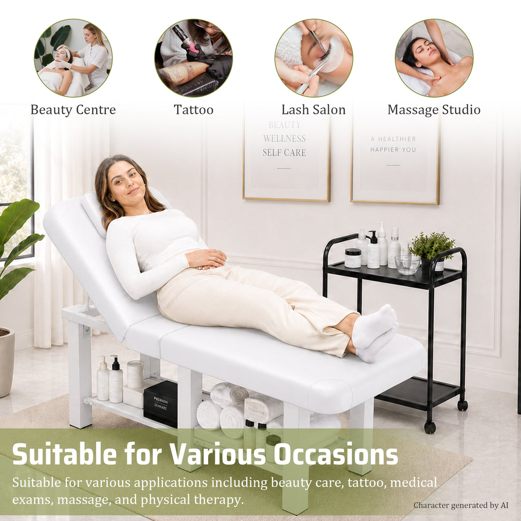 74.8-Inch Wide Massage Bed with Adjustable Backrest, Removable Headrest, White