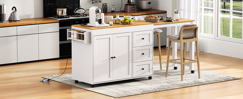 K&K 74.8" Kitchen Island with Extendable Dining Table