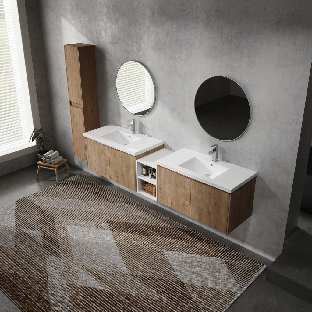 84" Wall-Mounted Bathroom Vanity With Sink and Side Cabinet