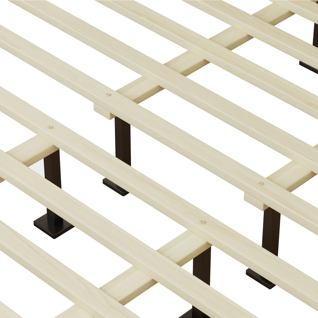Solid Wood Platform King Bed With Rattan