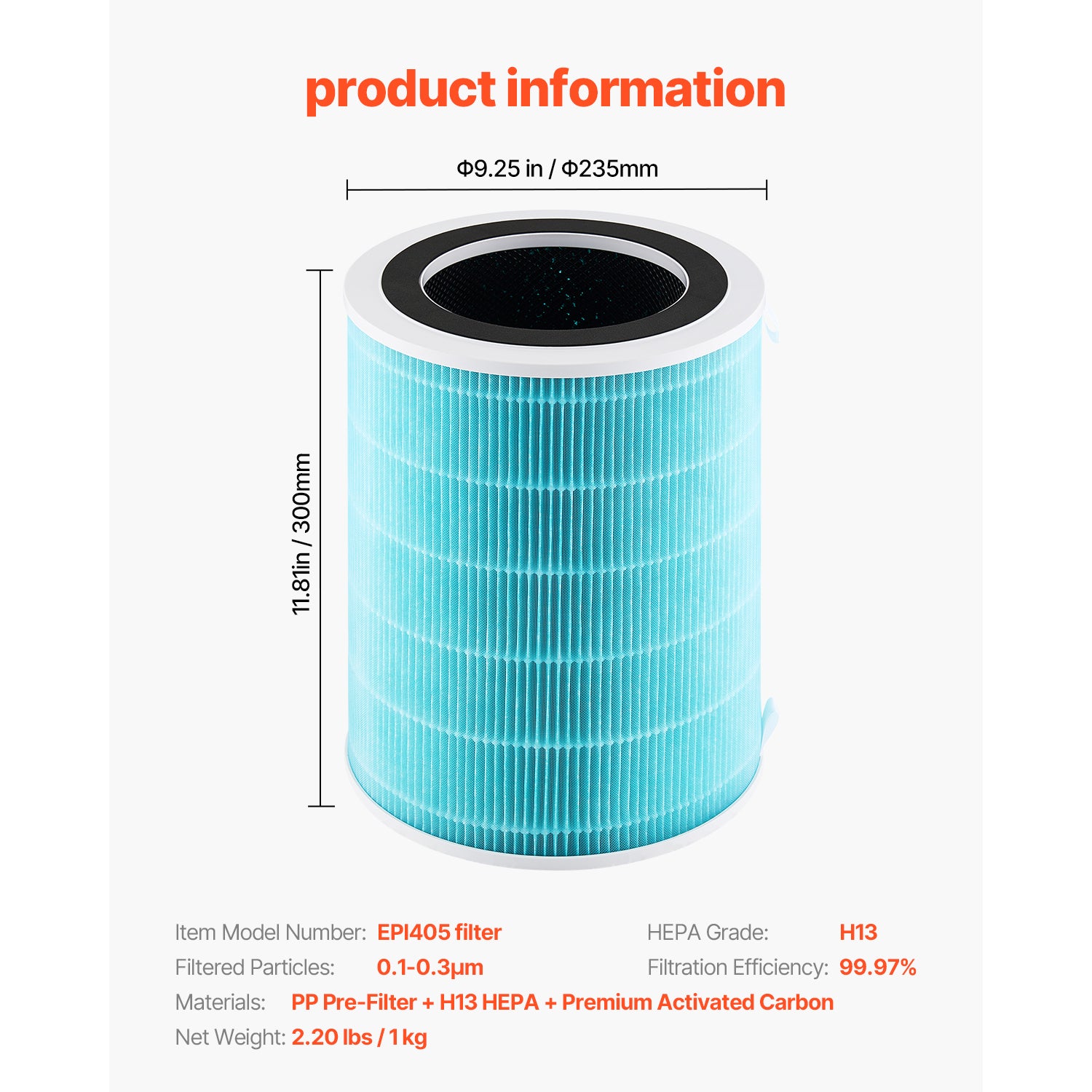 3-in-1 Air Purifier Replacement Filter H13 Filter with PP Pre-Filter