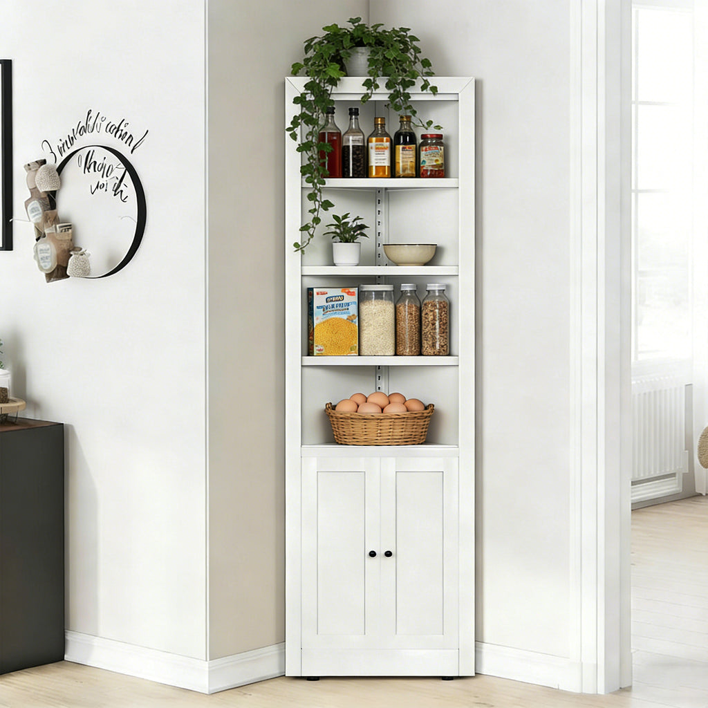 71" Tall Corner Storage Cabinet with 2 Doors and 6-Tier Shelves