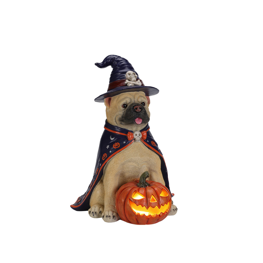 Halloween Bulldog Witch Statue