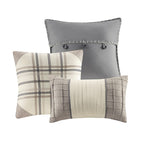 6 Piece Printed Herringbone Quilt Set with Throw Pillows