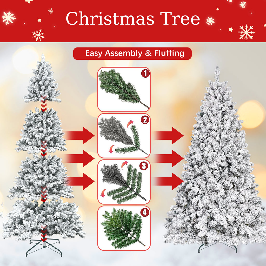 5FT Flocked Christmas Tree with Pine Cones