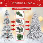 7FT Flocked Christmas Tree with Pine Cones