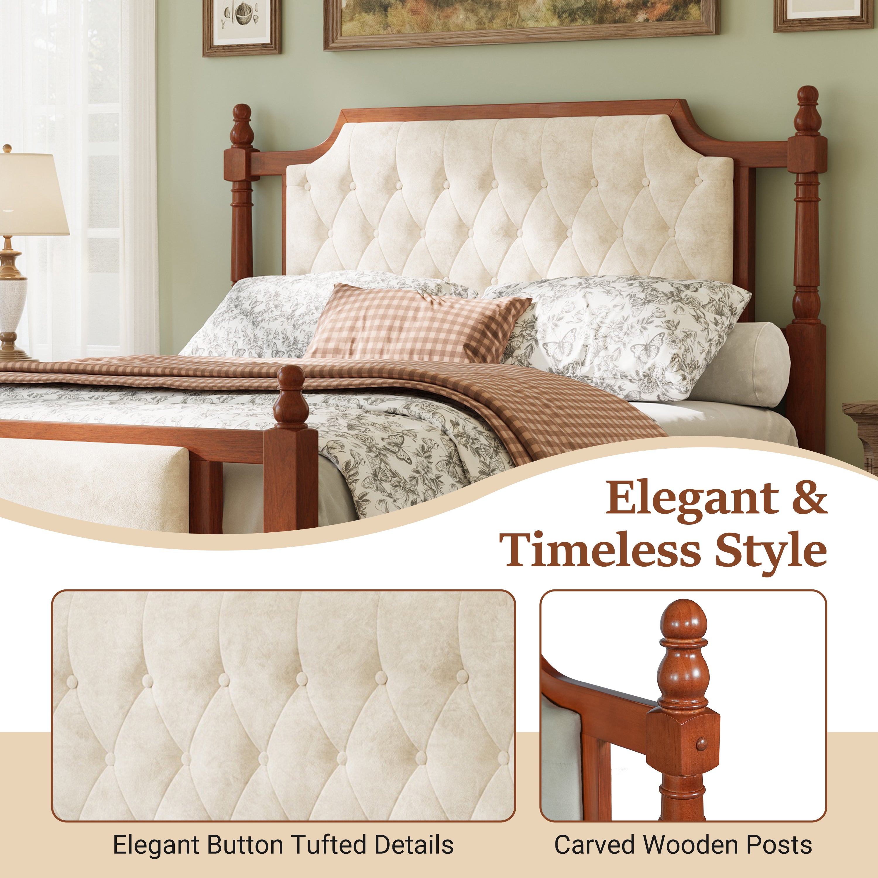 Queen Size Upholstered Platform Bed with Button Tufted Headboard
