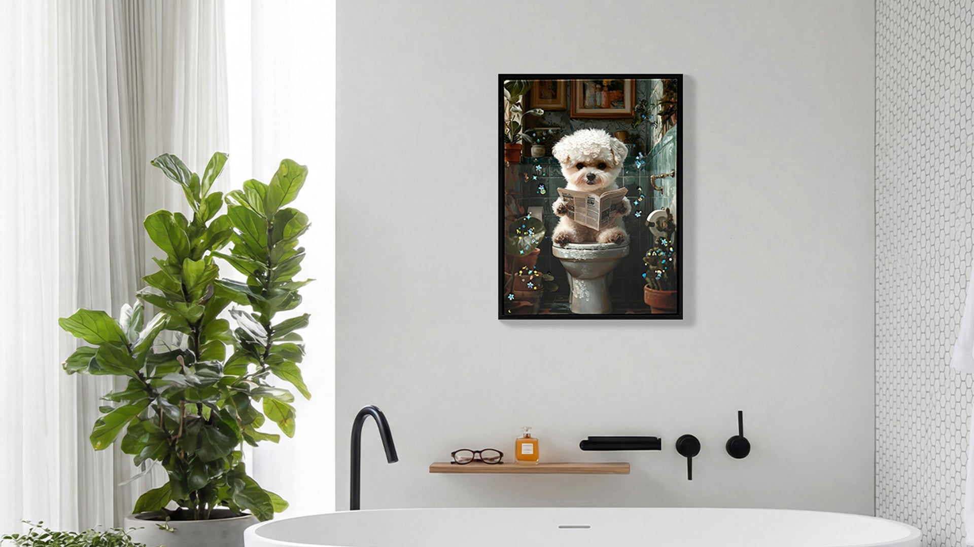 Framed Bathroom Decor - Cute Puppy Wall Art